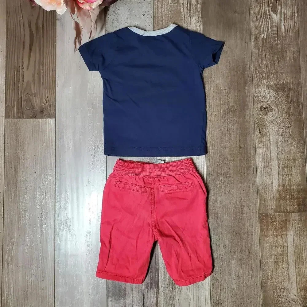 Boys Rock Size 12m Matching Baby Boy Outfit Red Blue Cotton 2 Piece EUC